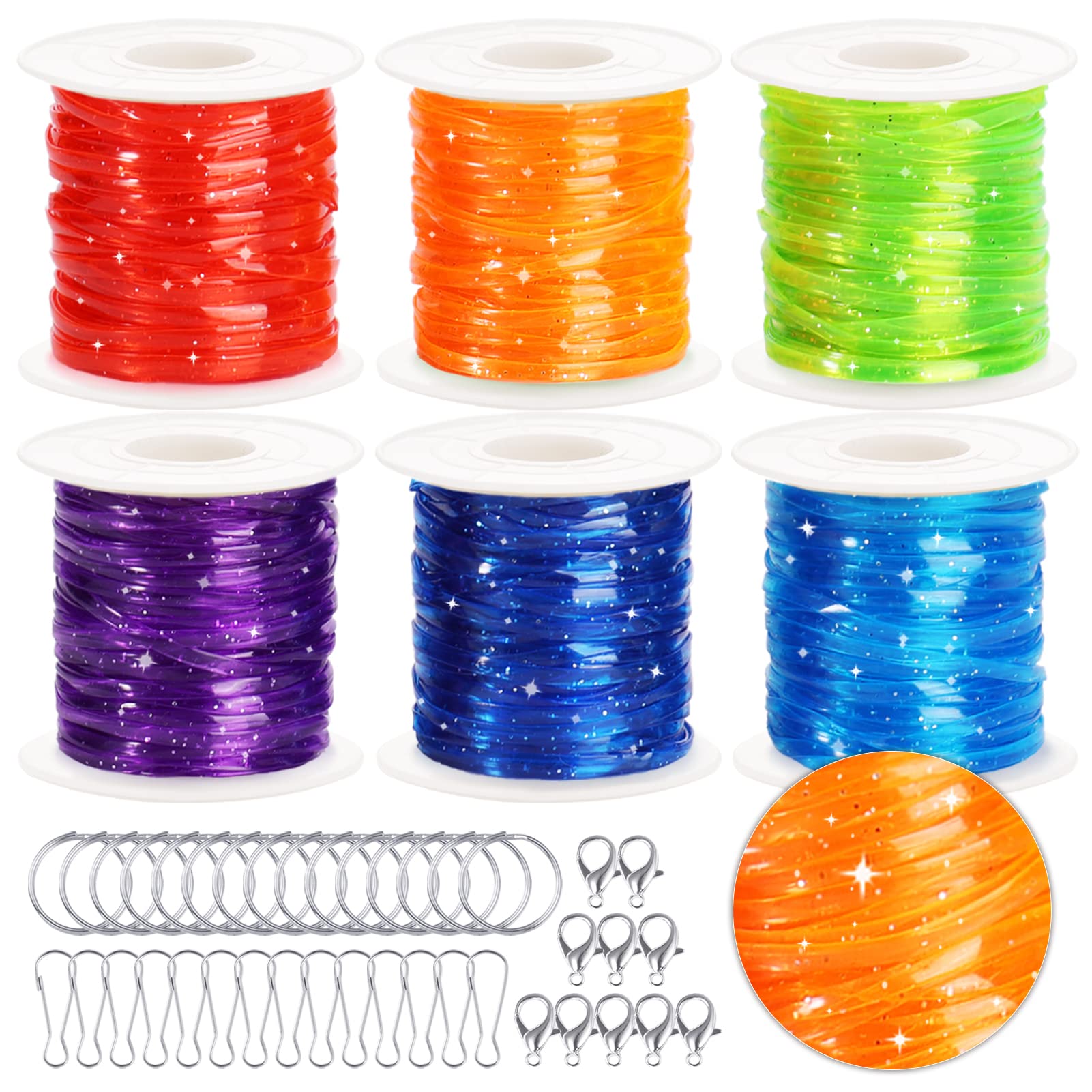 Glitter/Laser/Normal Lanyard String For Crafts, 24 Rolls Gimp String,  Plastic