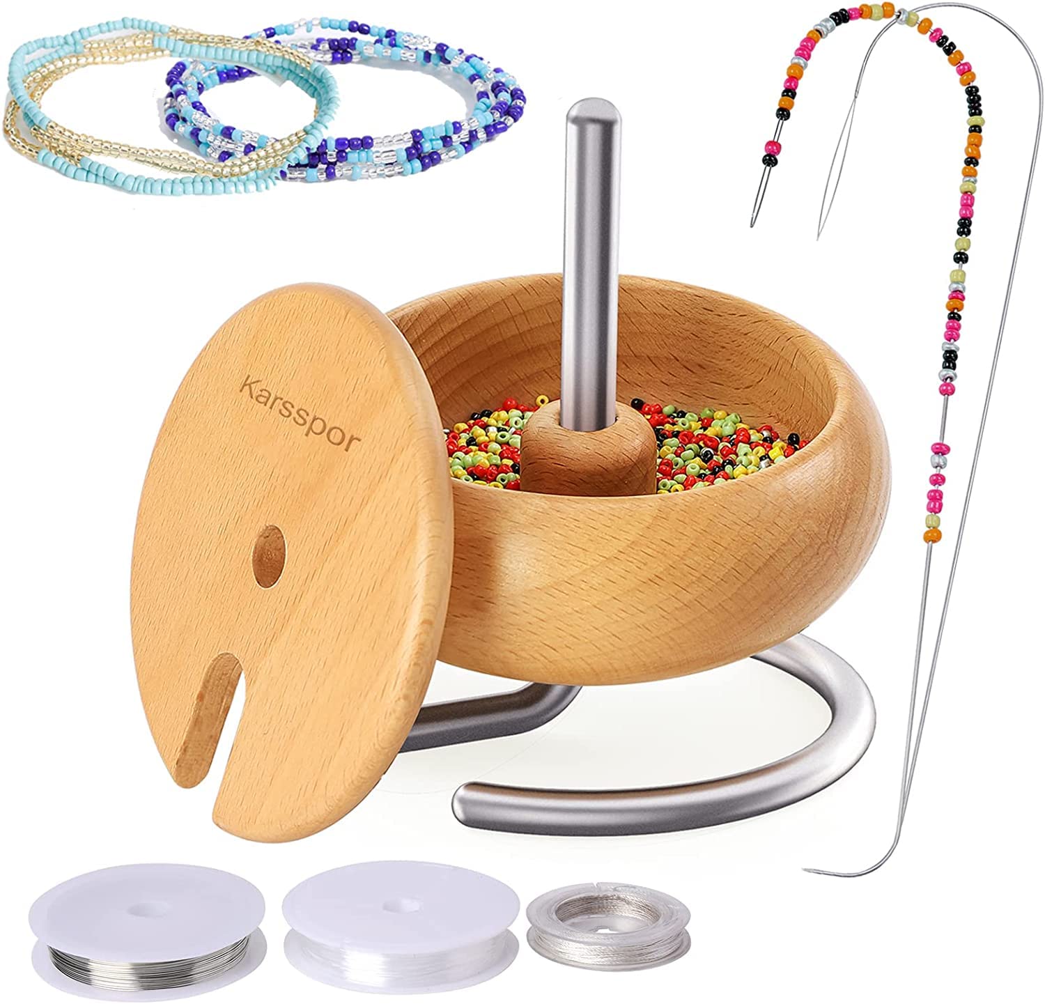 Bead Spinner with 15000PCS Seed Beads and 2 PCS Big Eye Beading Needles,  Jewelry Making Spin Bead Loader for Jewelry Making DIY Seed Beads, Clay